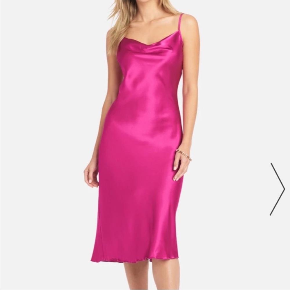 Bebe Barbie Pink Cowl Neck Satin Slip Midi Dress